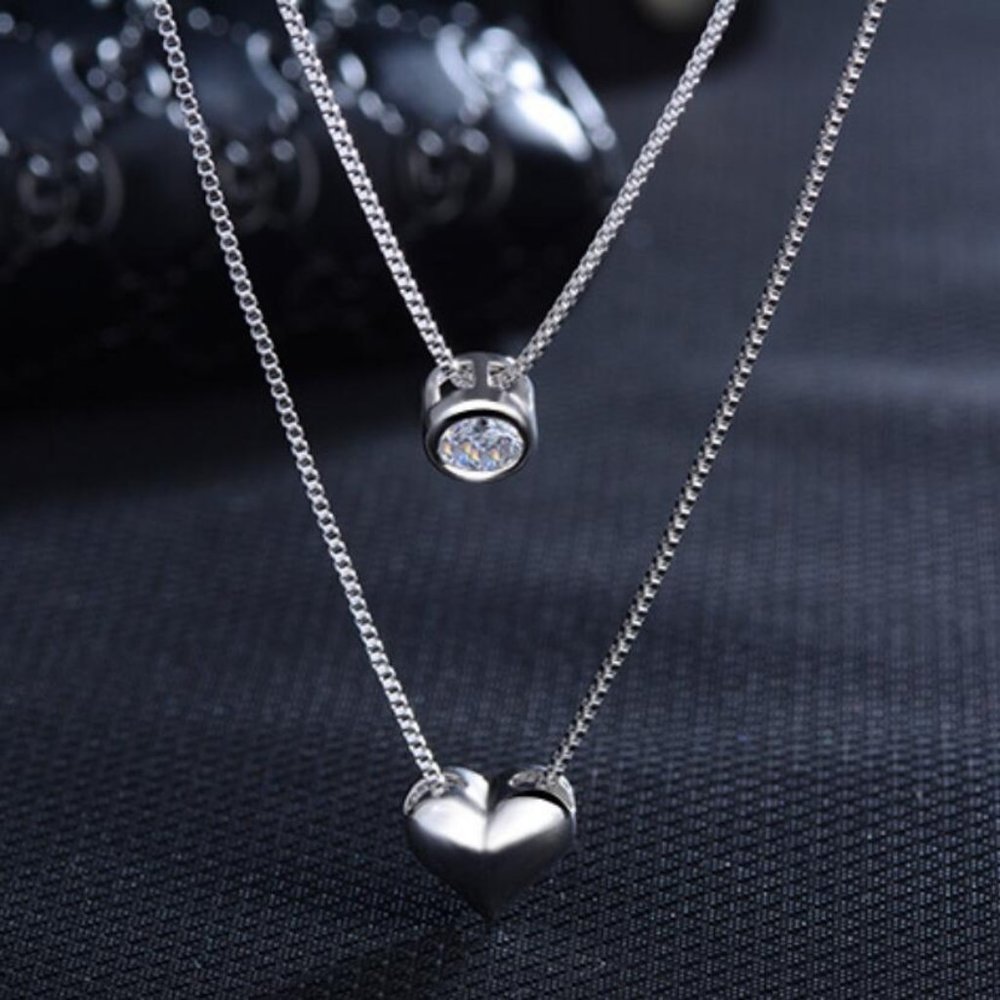*NEW 925 Sterling Silver Diamond Heart Necklace B - Picture 3 of 8